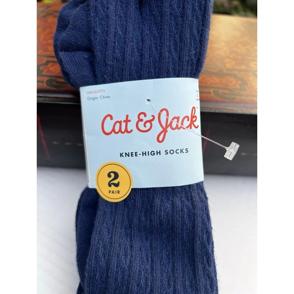 Cat & Jack Navy Knee High Socks 2 Pair NWT Kids School Uniform Size 3-10